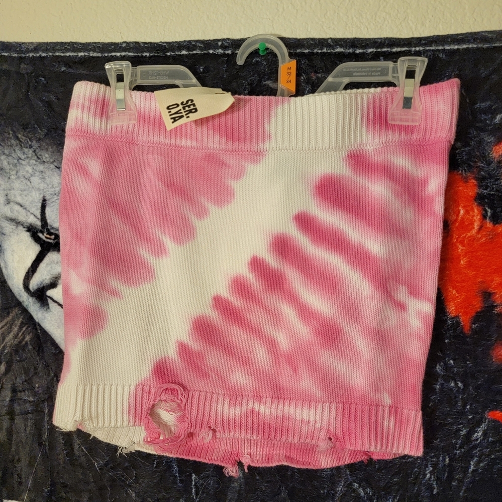 NWT Womens SER.O.YA Robin Sweater Mini Skirt Pink Tye Dye Size M